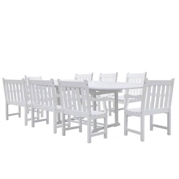 Vifah Bradley Acacia White 9-Piece Patio Dining Set with Oval Extension Table and Slat-Back Armchairs-DISCONTINUED