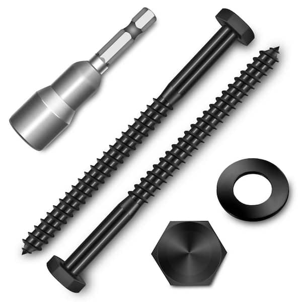 1/4 in. x 3-1/2 in. Black Oxide Stainless Steel Hex Button Head Lag Screw (15-Pack)