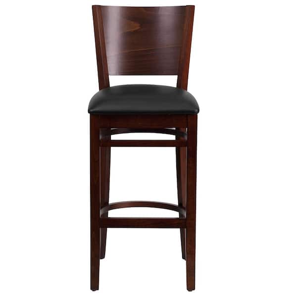 Flash Furniture Lacey 31.5 in. Black and Walnut Cushioned Wood Bar Stool