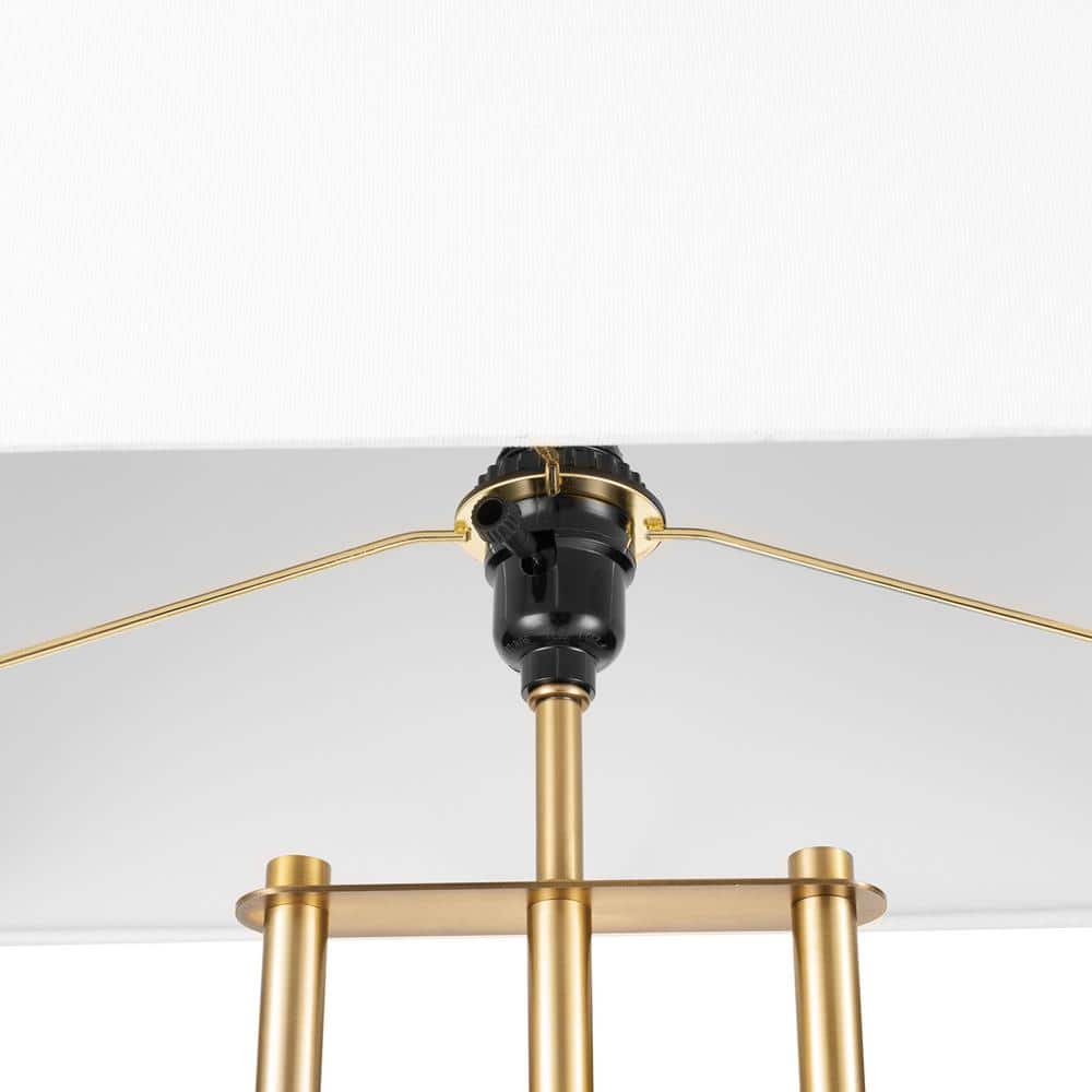 62" Matte Brass Floor Lamp with White Linen Shade