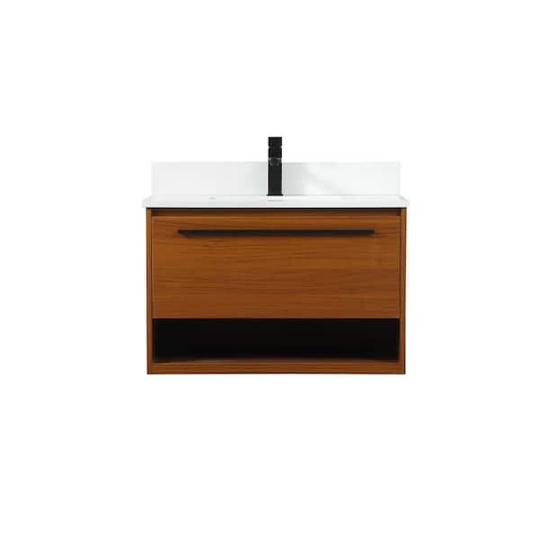 Unbranded Simply Living 30 in. W x 18 in. D x 19.7 in. H Bath Vanity in Teak with Ivory White Engineered Marble Top