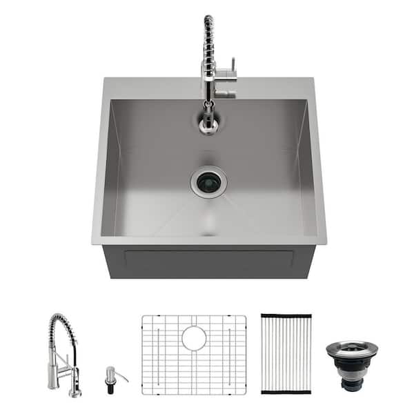 25 in. Drop-In Laundry/Utility Sink single Bowl 16-Gauge Stainless Steel with Faucet and Accessories