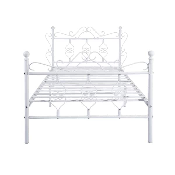 Z-joyee White Metal Bed Frame Twin Size with Headboard and Footboard ...