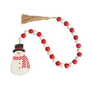 Christmas 3 in. White Wood Bead Garland with Snowman Ornament