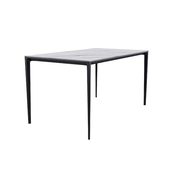 Leisuremod Avo Mid-Century Modern 71 in. Rectangular Dining Table with Black Aluminum Legs (White)