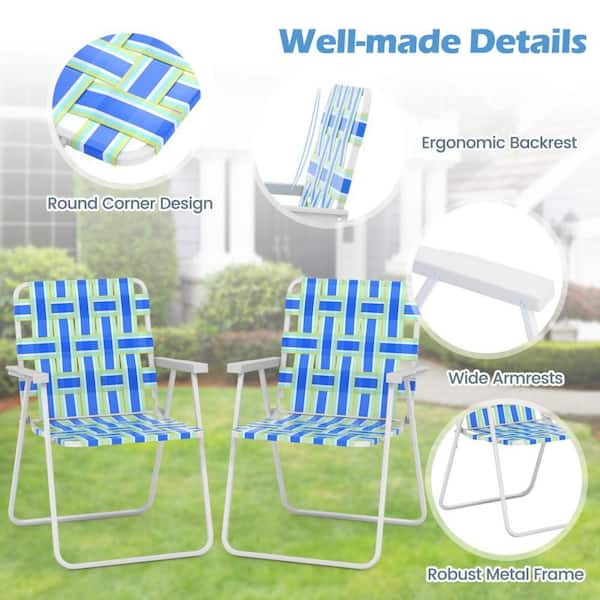 HONEY JOY Blue Metal Webbed Lawn Chairs Outdoor Patio Folding