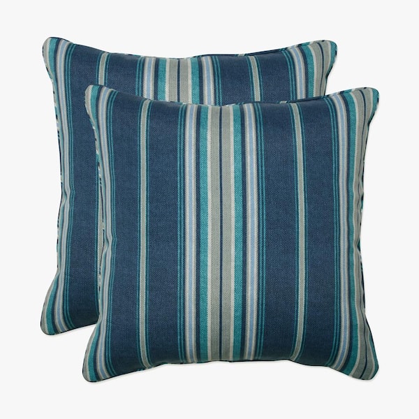Pillow Perfect Stripe Blue Square Outdoor Square Throw Pillow 2-Pack