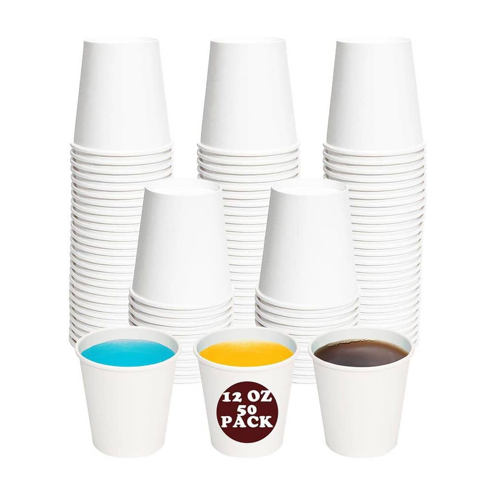 Anqtovp 12 oz White Disposable Paper Cups Hot and Cold Drink Recyclable  Leakproof Sturdy Tableware 50 Pack KC130PH033 - The Home Depot