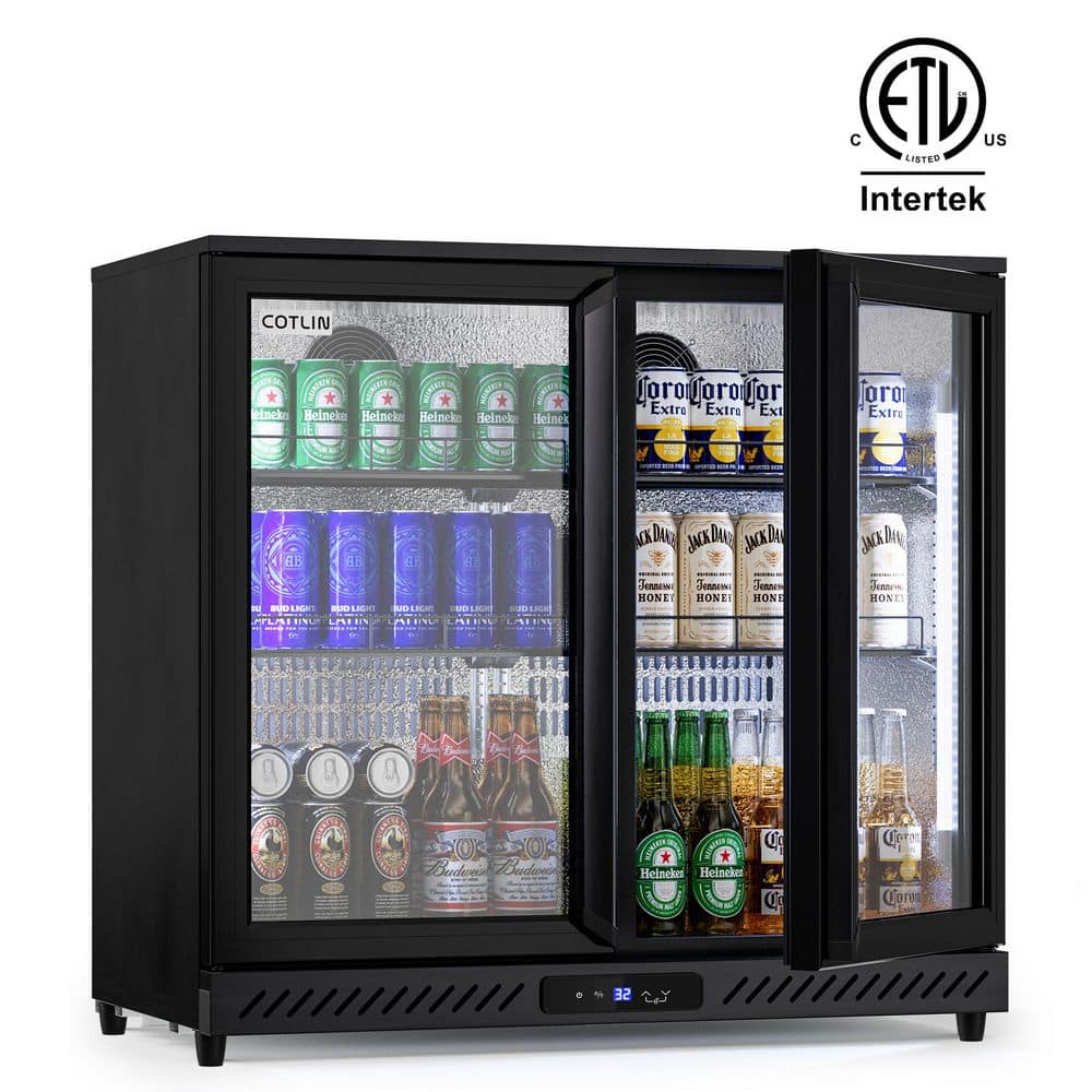 COTLIN 36 in. 7.45 cu. ft. Single Zone 208-Can Beverage Cooler in Black, Self-Evaporation System, ETL Certified, 32°F to 50°F