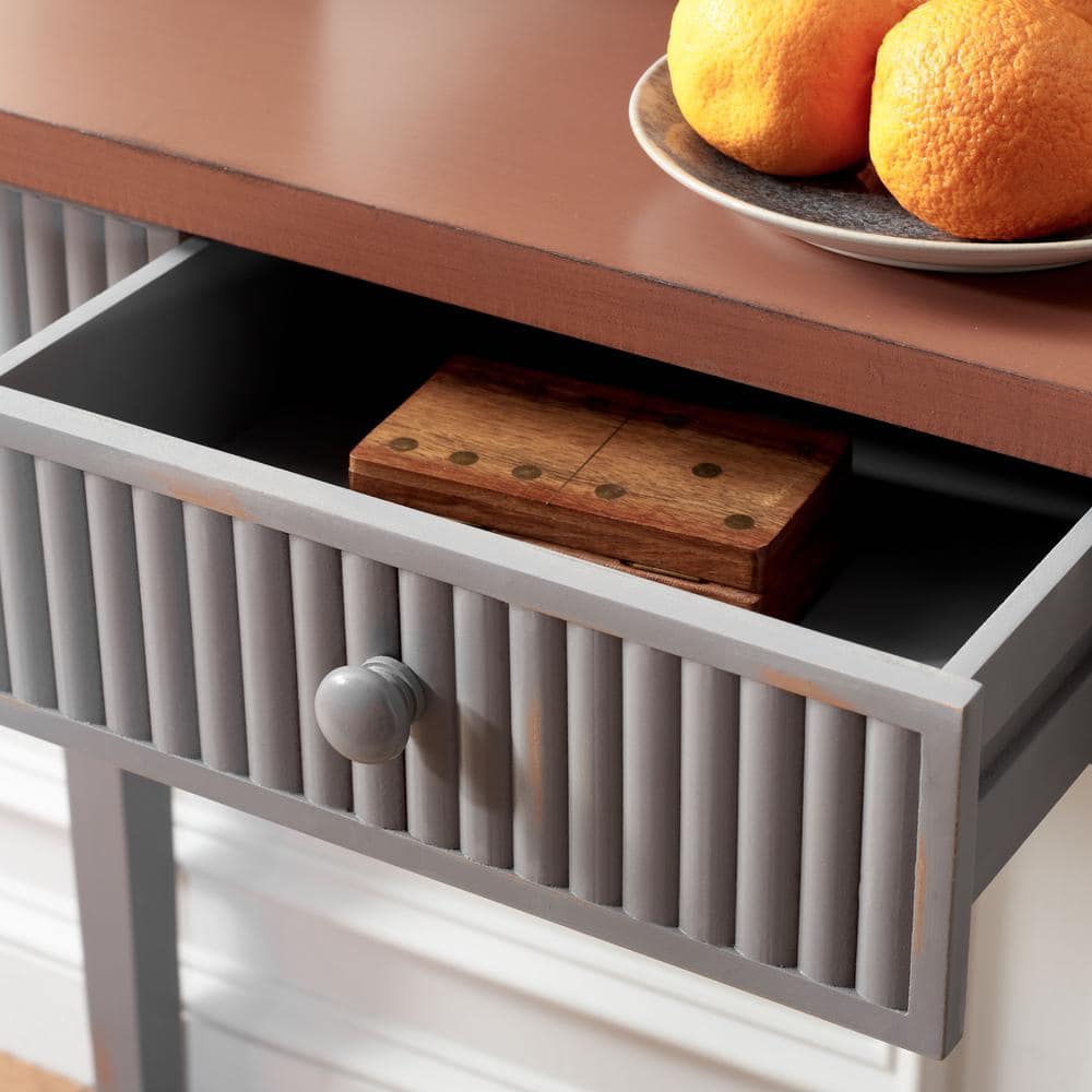 Beale Chic Taupe and Oak Wood Console Table with Fluted Storage Drawer