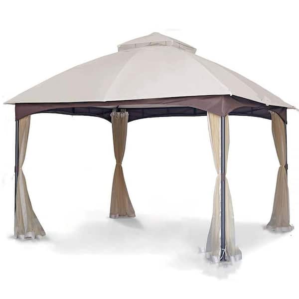 Unbranded 10 ft. x 12 ft. Softtop Metal Gazebo with Mosquito Net and Sunshade Curtains, Outdoor Tent, Gardens, Patio, Backyard