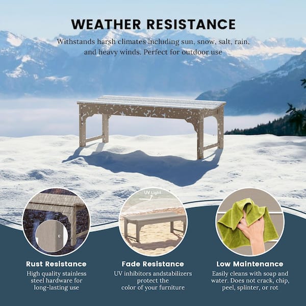 Mason Outdoor Patio All-Weather Fade Resistant HDPE Poly Plastic Backless Garden Bench in Weathered Wood