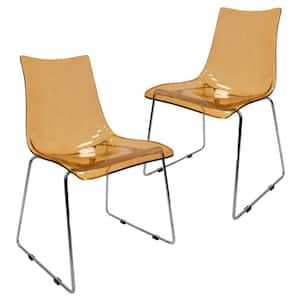 Lima Mid-Century Modern Acrylic Lightweight Kitchen, Dining Side Chair Set of 2 in Amber