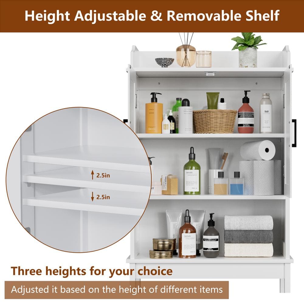 White Matte Freestanding Over-the-Toilet Storage Cabinet with Adjustable Shelves
