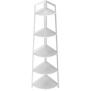 21.25 in. Wide White 5-Tier Corner Shelf Tall Bookshelf Industrial Corner Bookcase Corner Ladder Shelf