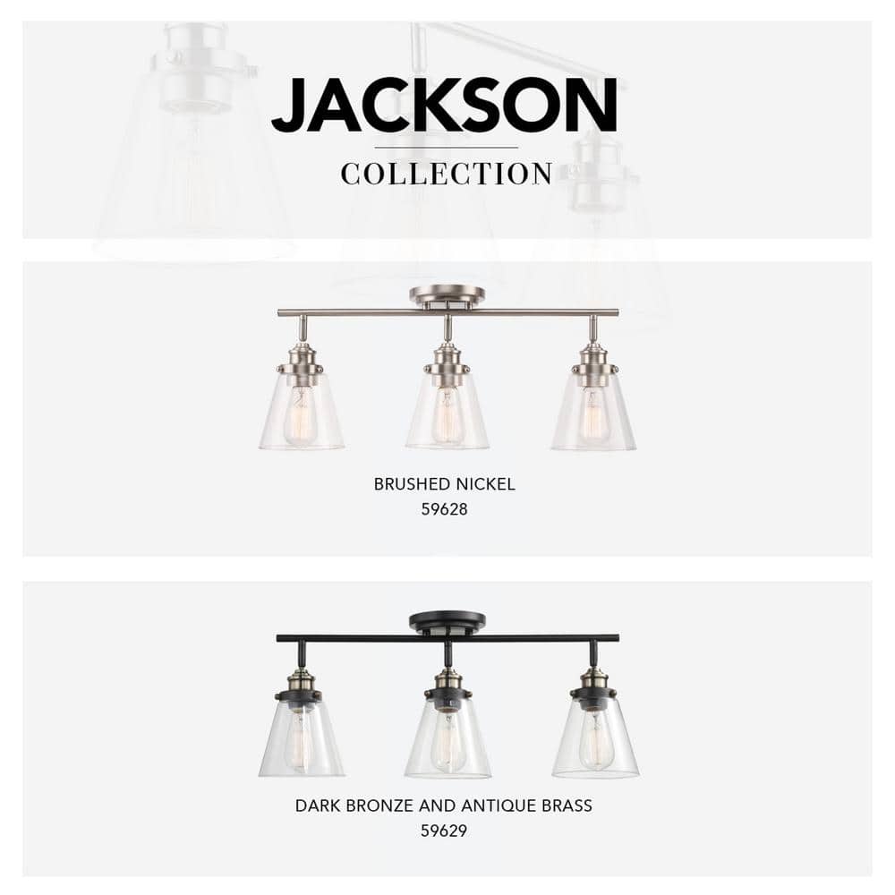 Brushed Nickel 3-Light Track Lighting with Clear Glass Shades