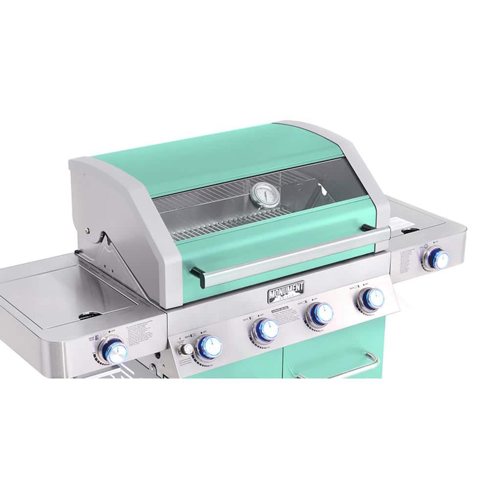 Green Stainless Steel 4-Burner Propane Gas Grill with Side Burner