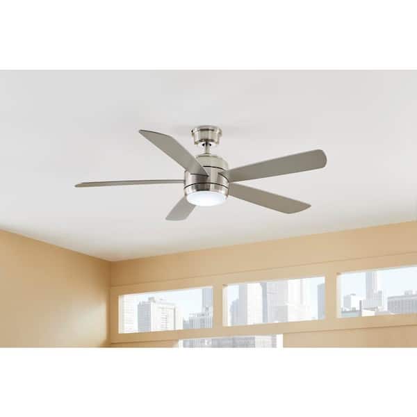 Hampton Bay Averly 52 in. Indoor Brushed Nickel Ceiling Fan with Adjustable White Integrated LED with Remote Control Included