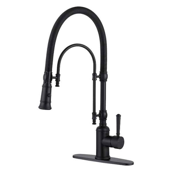 Single Handle Deck Mount Gooseneck Pull Down Sprayer Kitchen Faucet in Matte Black