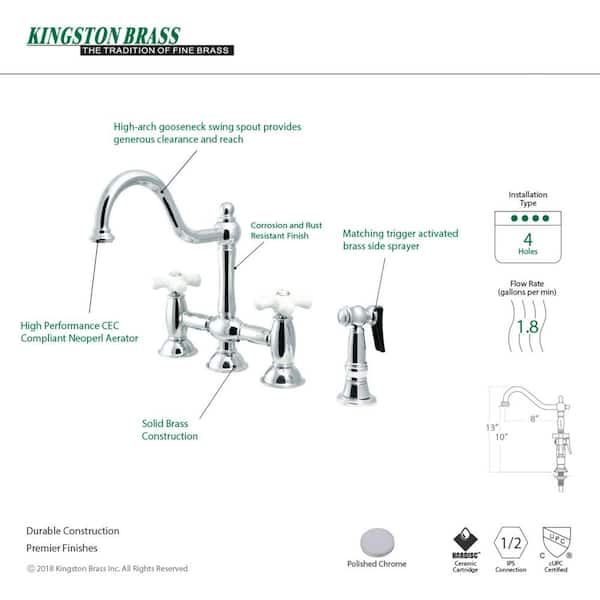 Restoration 2-Handle Bridge Kitchen Faucet with Side Sprayer in Polished Chrome