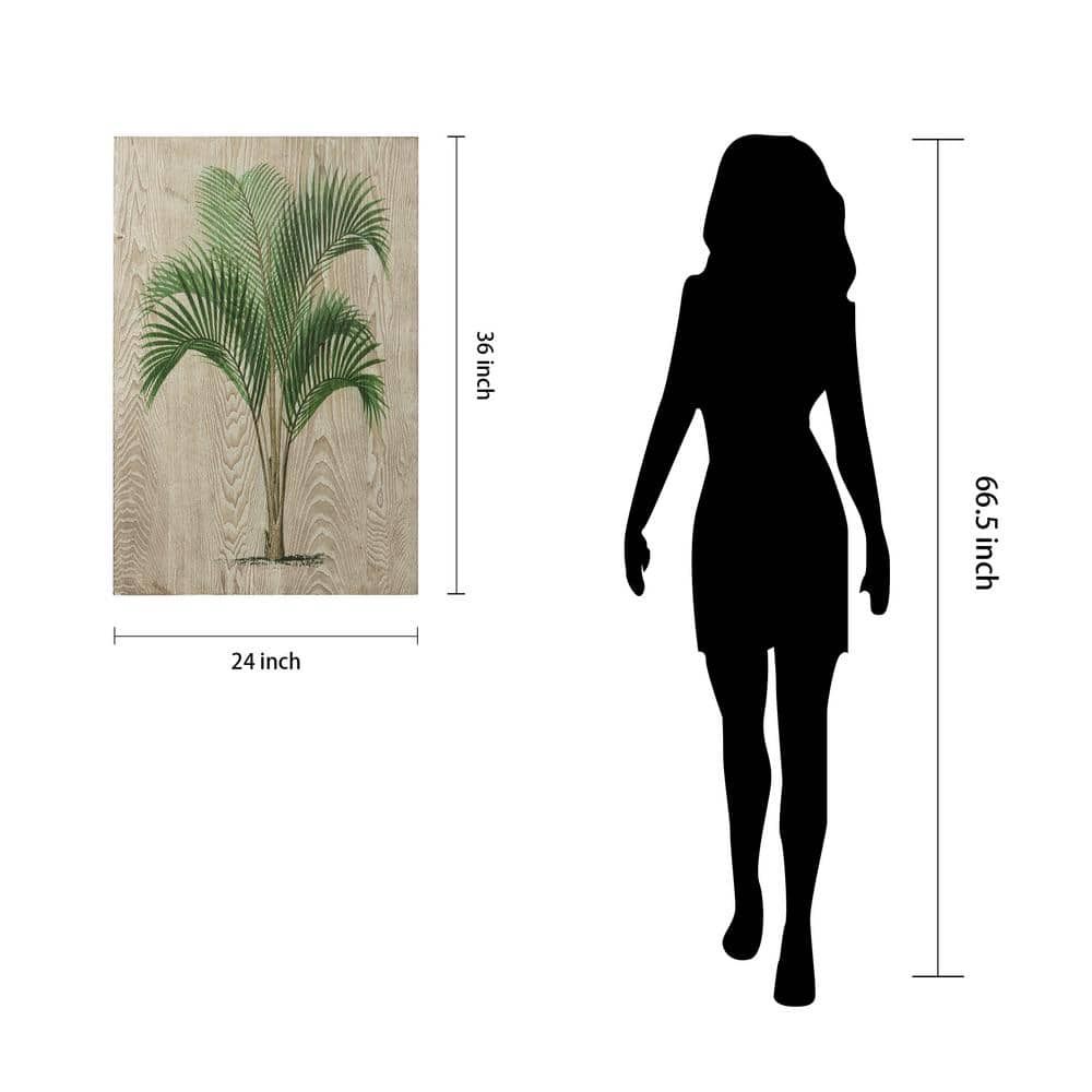 Green Palm Tree Coastal Ash Wood Wall Art, 36" x 24"