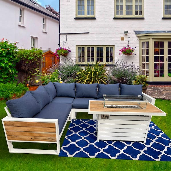 Denver 4-Piece Aluminum Outdoor Patio Sectional Set with Spectrum Indigo Acrylic Cushions