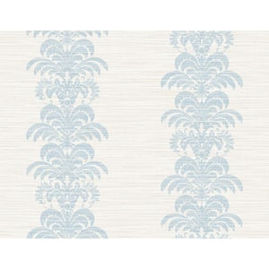 Luxe Retreat Blue Frost Palm Frond Stripe Stringcloth 27 in. x 27 ft. Unpasted Wallpaper