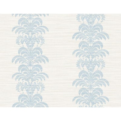 Luxe Retreat Blue Frost Palm Frond Stripe Stringcloth 27 in. x 27 ft. Unpasted Wallpaper