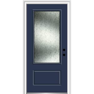 Rain Glass 36 in. x 80 in. Left-Hand Inswing 3/4 Lite 1-Panel Painted Naval Prehung Front Door on 4-9/16 in. Frame