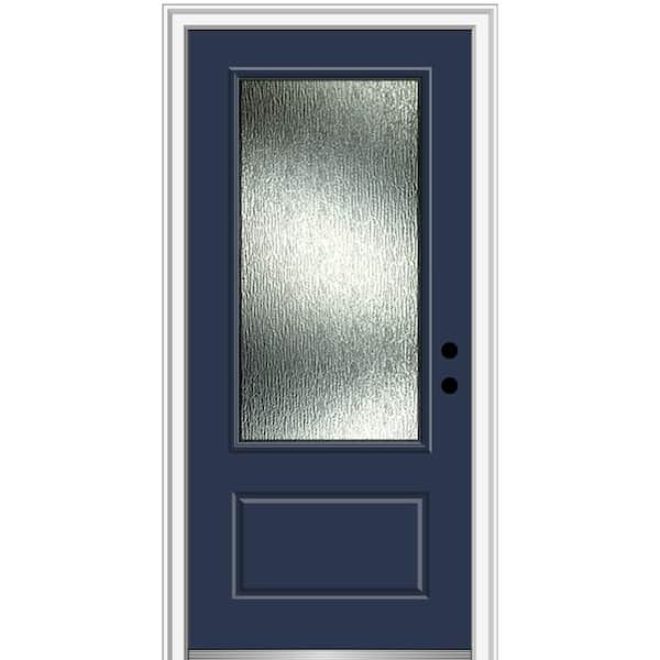 MMI DOOR Rain Glass 36 in. x 80 in. Left-Hand/Inswing Painted Revival Blue Fiberglass Prehung Front Door on 6-9/16 in. Frame
