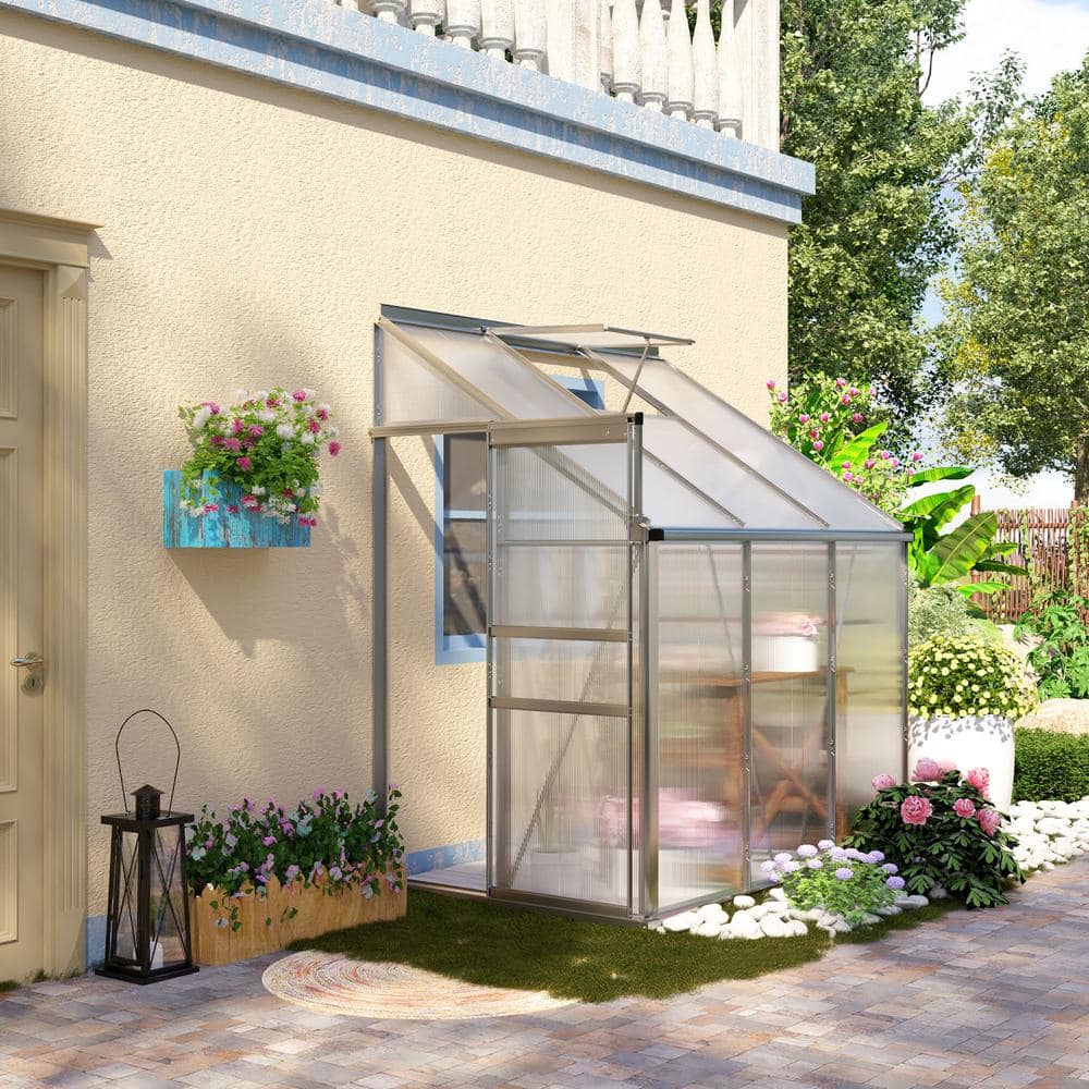 Outsunny 6' x 4' Clear Aluminum Polycarbonate Lean-to Greenhouse