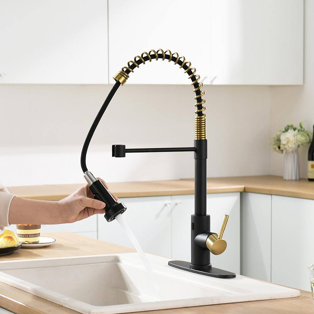 Black and Gold Touchless Pull Down Kitchen Faucet with Sprayer