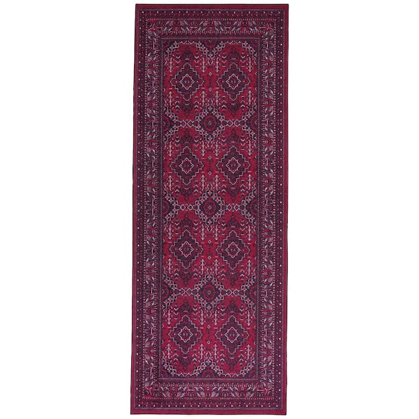 Denali Burgundy 2 ft. x 6 ft. Vintage-Turkoman Oriental Bokhara Machine Washable Area Rug