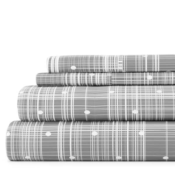 4-Piece Gray Geometric Microfiber Twin Sheet Set