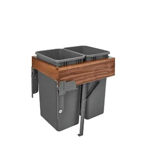 Double 50 Qt. Pull-Out Top Mount Walnut and Silver Container with Rev-A-Motion Soft-Close Slides