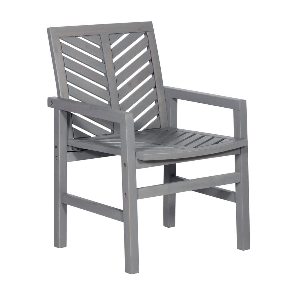 Traditional Acacia Wood Chevron Outdoor Chair Set in Gray