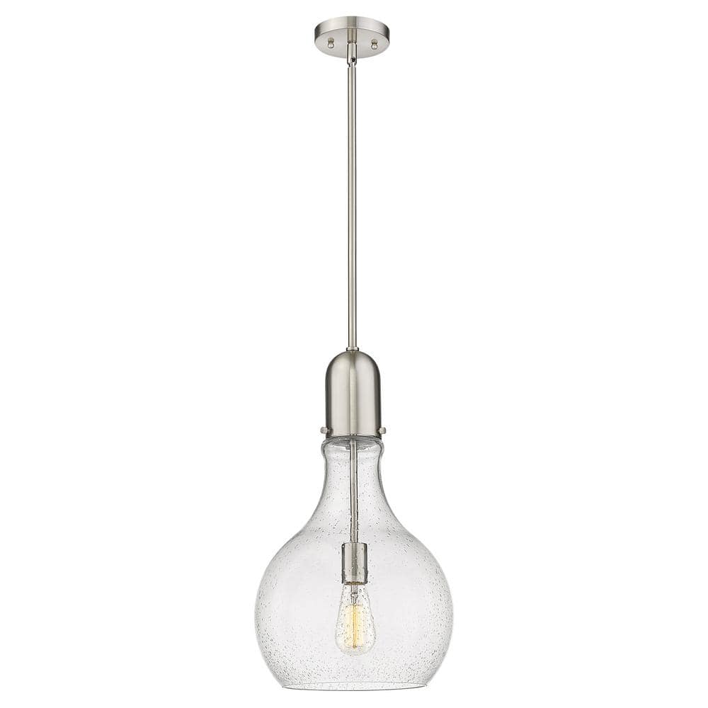 Amherst 60-Watt 1-Light Brushed Satin Nickel Standard Mini Pendant Light with Seeded Glass Shade, No Bulbs Included price history on PriceWatchPro