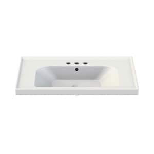 Frame Wall Mounted Vessel Bathroom Sink in White with 3 Faucet Holes
