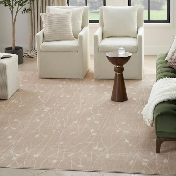 Grafix Beige 8 ft. x 10 ft. Floral Contemporary Area Rug