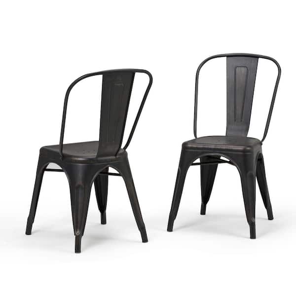 Simpli Home Fletcher Industrial Metal Dining Side Chair (Set of 2) in Distressed Black, Copper