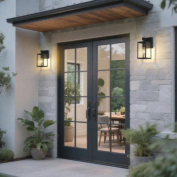 9.3 in. Black Outdoor Wall Lantern Sconce Industrial Exterior Light Fixture for Porch, Garage, or Entryway (2-Pack)