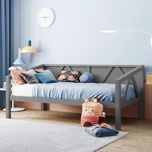 Harper & Bright Designs Gray Wood Frame Full Size Daybed with Semi-Enclosed Bed  Rail QMY196AAE-F - The Home Depot