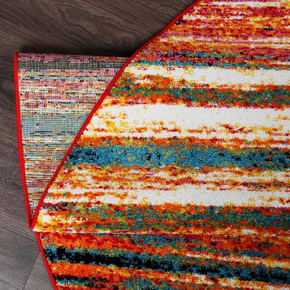 Vibrant Abstract Striped Round Synthetic Area Rug