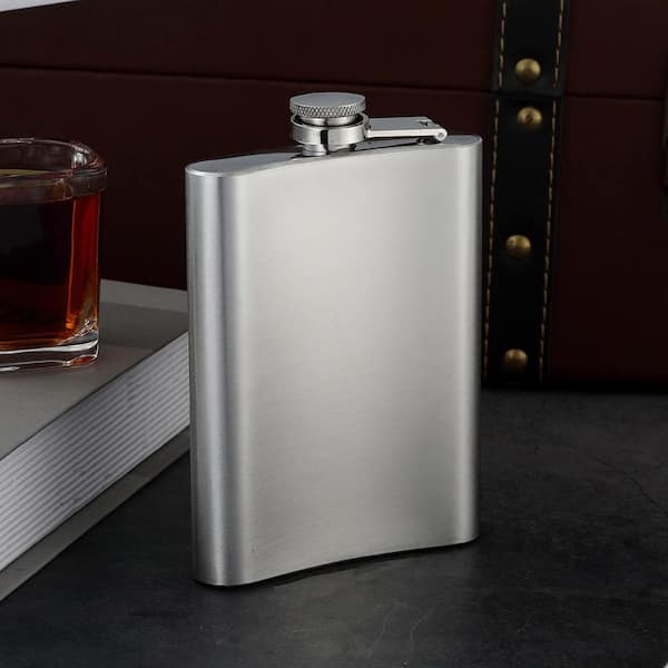 Numhew 8 Oz. Silver Stainless Steel Hip Liquor Flask with Funnels