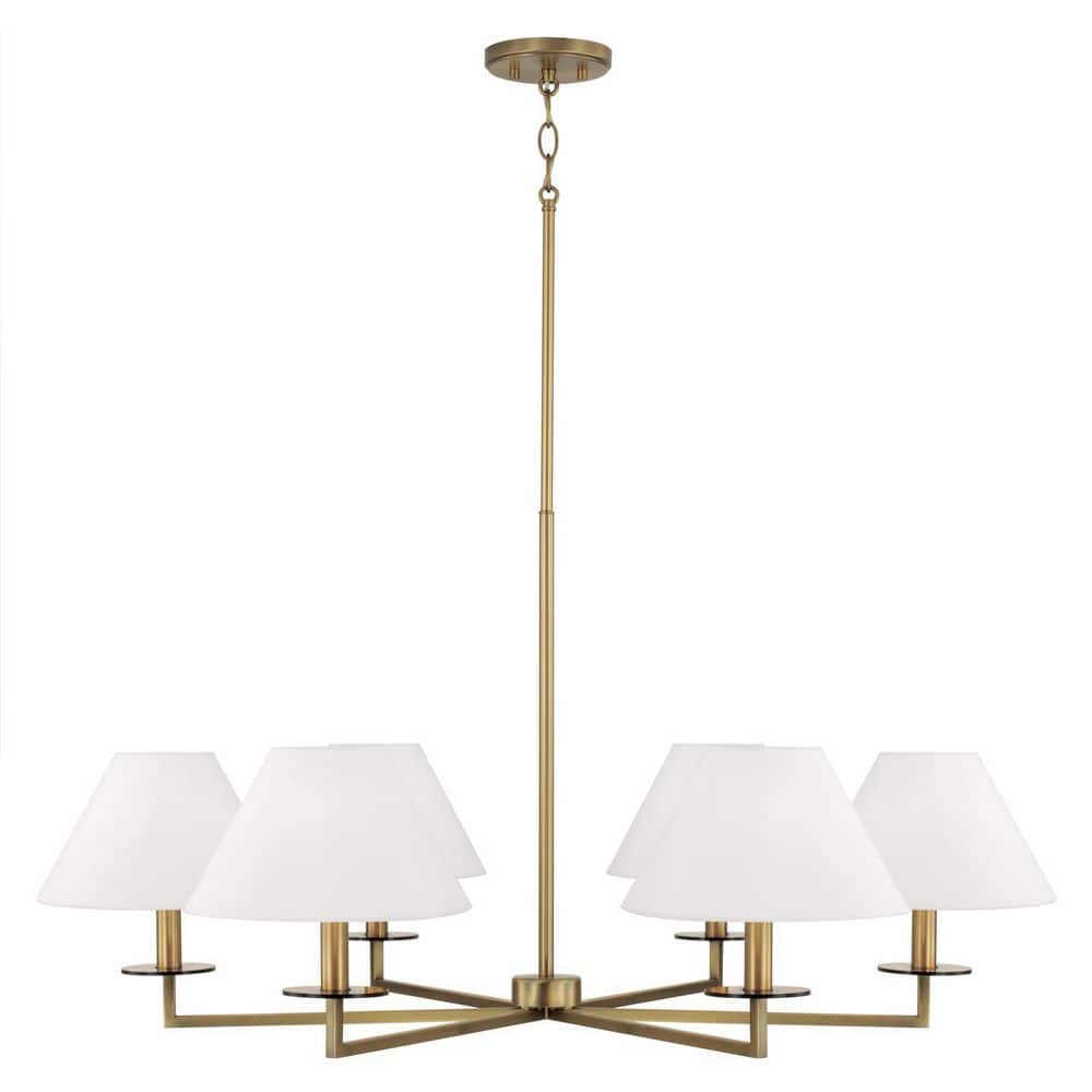 Gilda 6-Light Aged Brass Chandelier with White Fabric Stay-Straight Shades and No Bulbs Included price history on PriceWatchPro