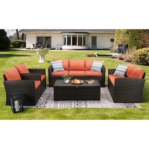 5-Piece Wicker Outdoor Patio Conversation Furniture Set with Cushions in Orange