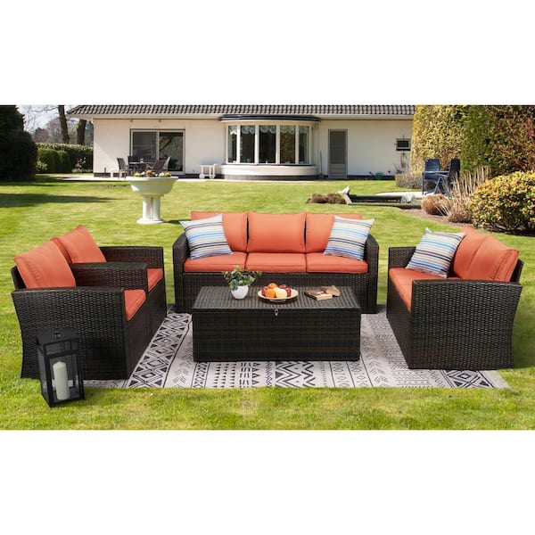 Boyel Living 5 Piece Wicker Outdoor Patio Conversation Furniture Set In Orange Cew Hy2614dbor The Home Depot