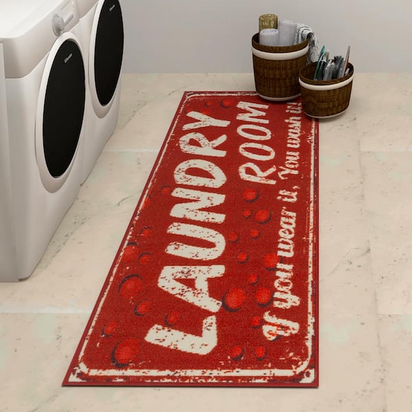 Ottomanson Laundry Collection Non-Slip Rubberback Laundry Text 2x5 Laundry  Room Runner Rug, 20 in. x 59 in., Red LA4040-20X59 - The Home Depot