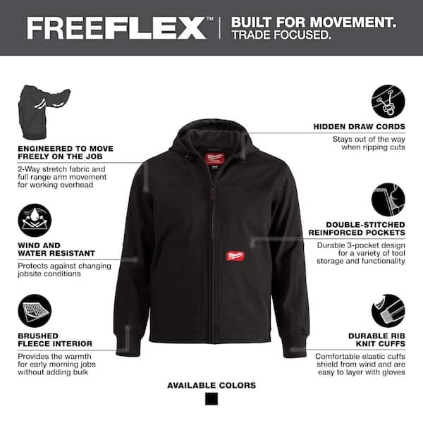Milwaukee Men's Large Black FREEFLEX Softshell Hooded Jacket 312B-L - The  Home Depot