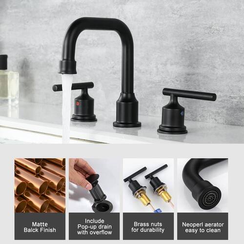 8 Inch 2 Cross Handle 3 Hole Matte Black Widespread Bathroom Faucet